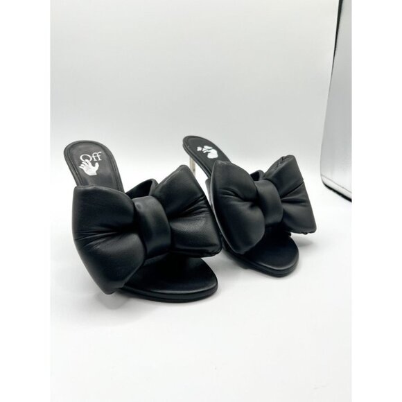 Off-White Allen Black Leather Bow Mule Sandals Stiletto Heel - Picture 5 of 14
